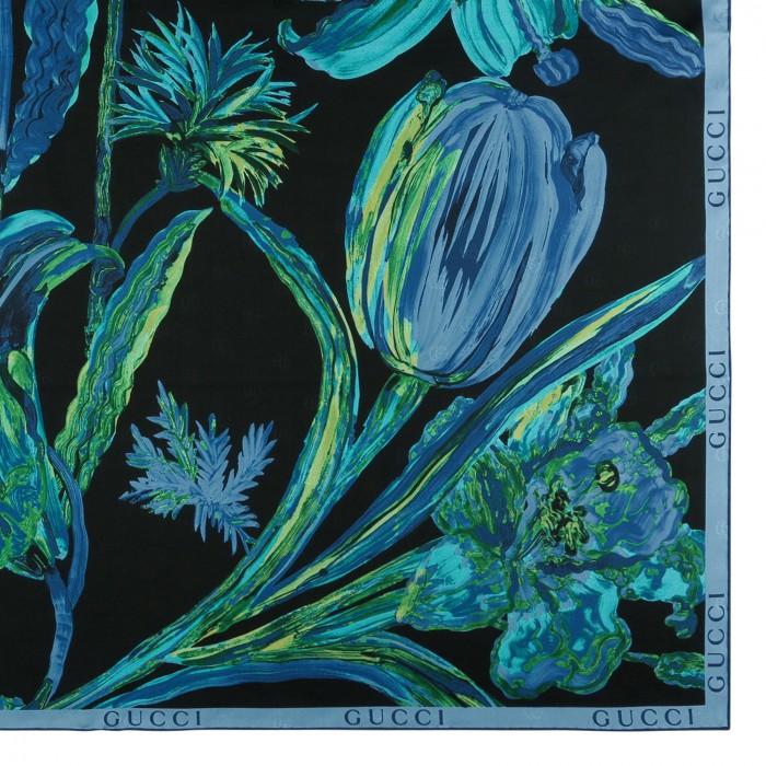 Floral Double G silk twill carré