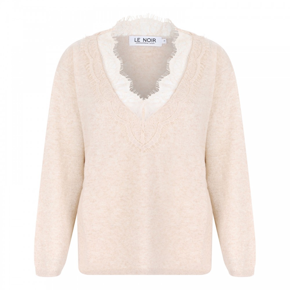 Cashmere sweater with lace trims