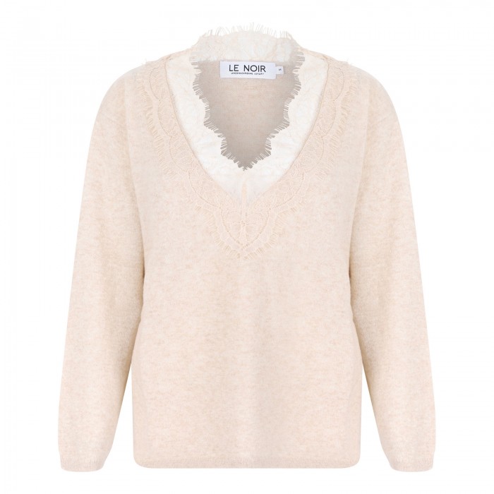 Cashmere sweater with lace trims