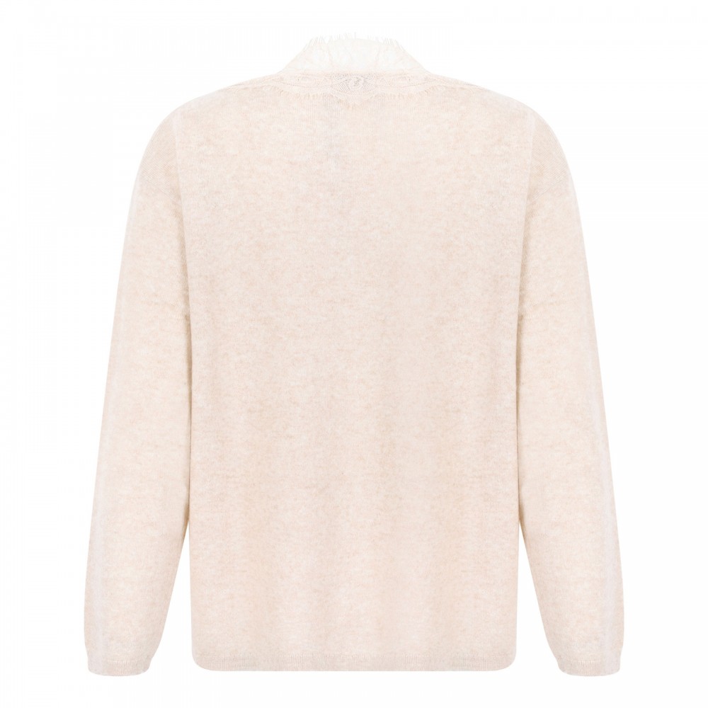 Cashmere sweater with lace trims