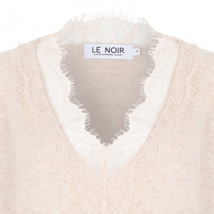 Cashmere sweater with lace trims
