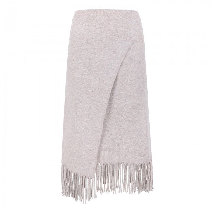 Fringed knit cashmere skirt