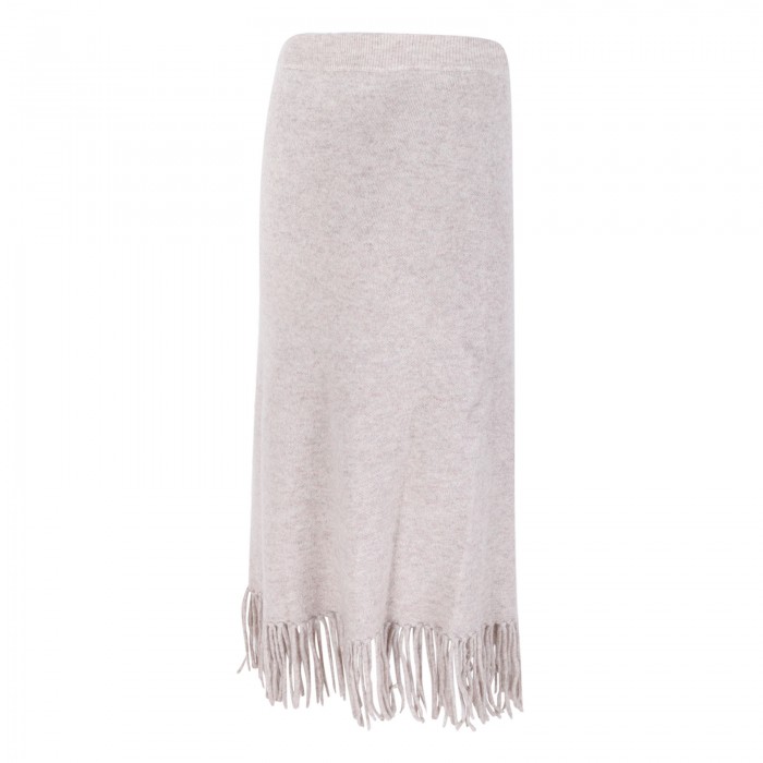 Fringed knit cashmere skirt