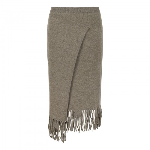 Fringed knit cashmere skirt