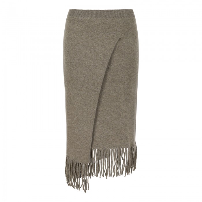 Fringed knit cashmere skirt