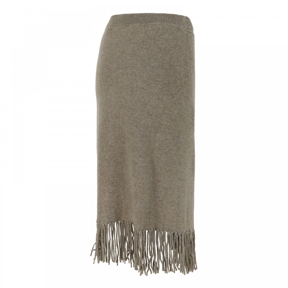 Fringed knit cashmere skirt