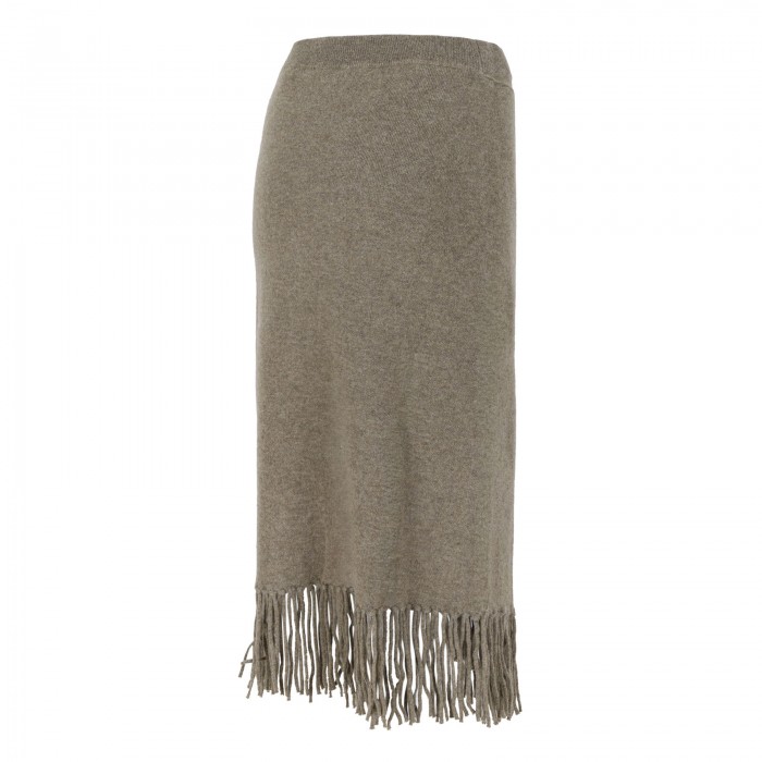 Fringed knit cashmere skirt