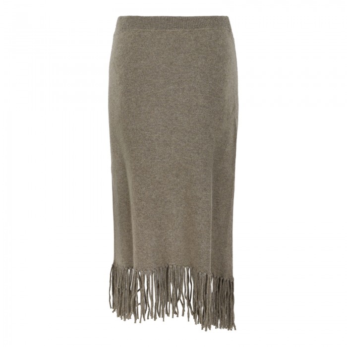 Fringed knit cashmere skirt