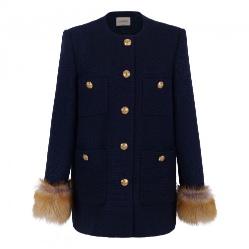 Navy wool tweed caban