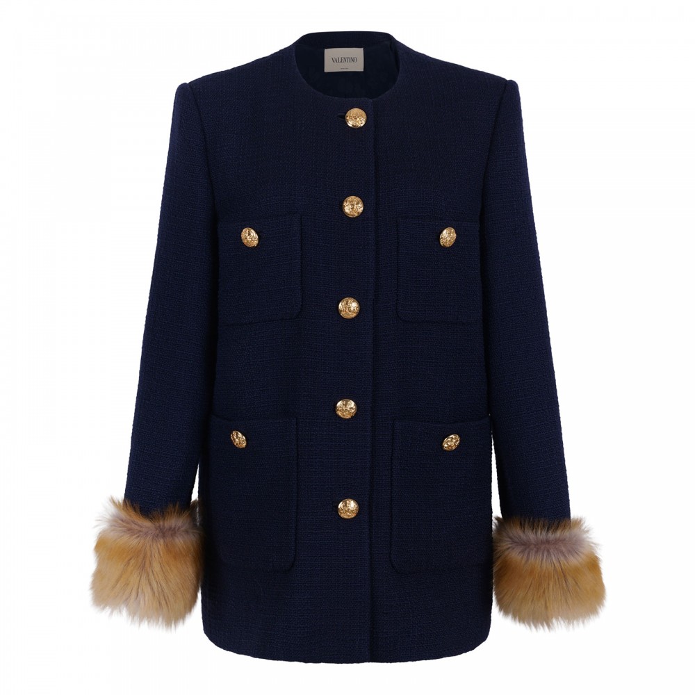 Navy wool tweed caban