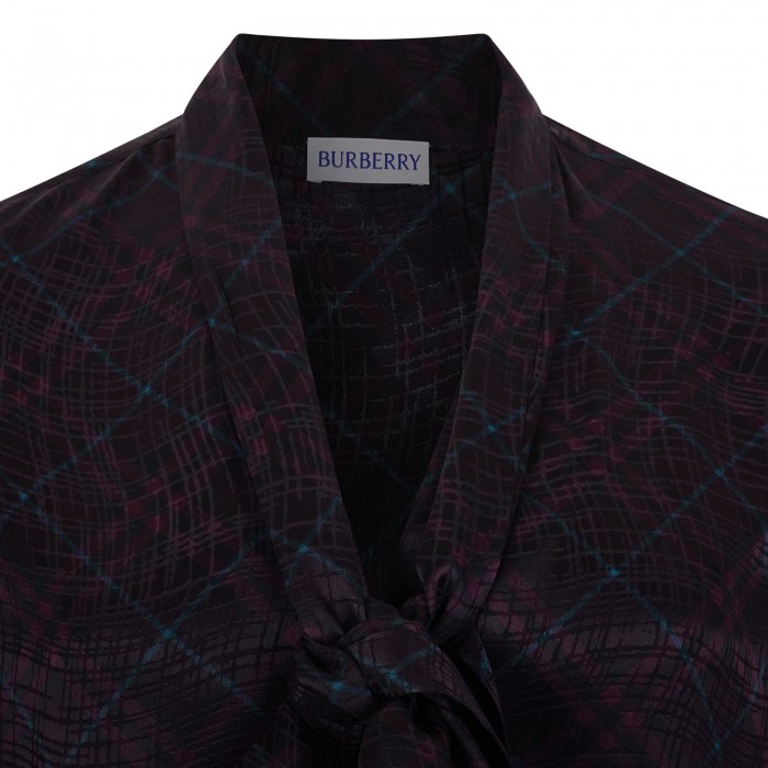 Check silk blend scarf blouse