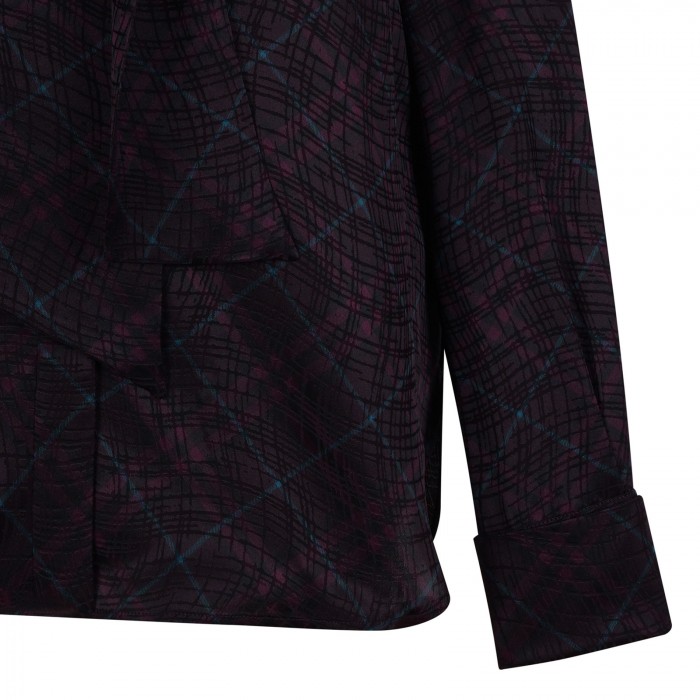 Check silk blend scarf blouse