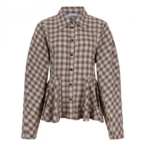 Check flannel peplum shirt