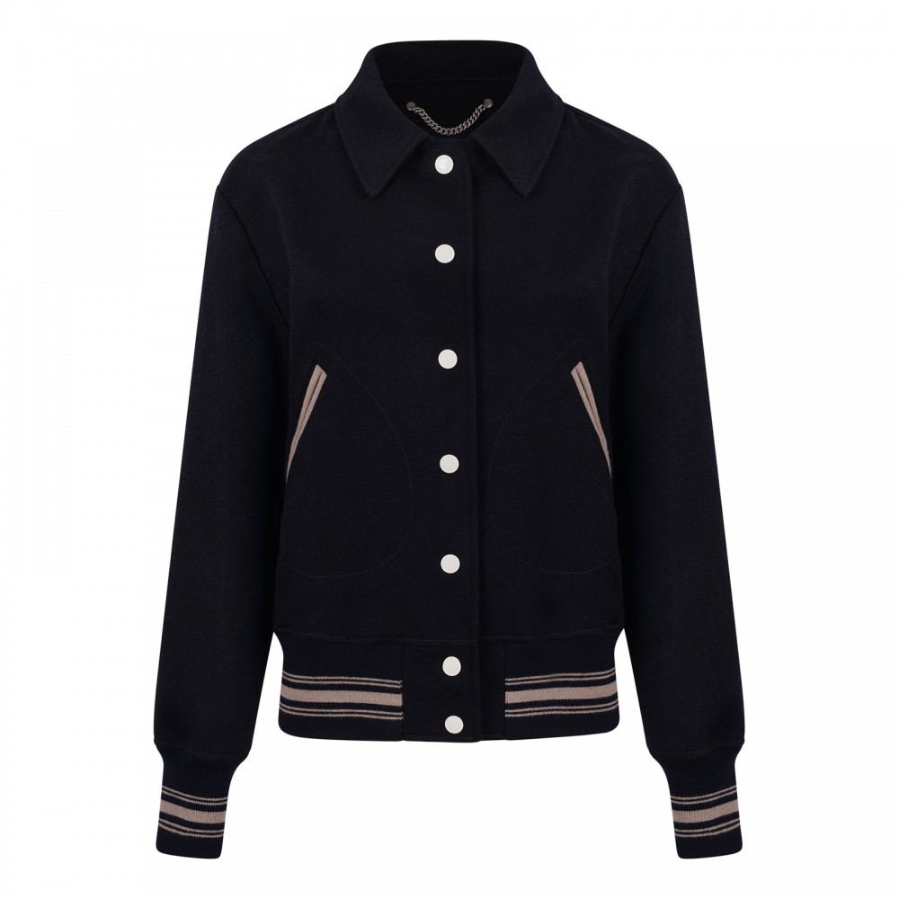 Midnight-blue wool bomber jacket