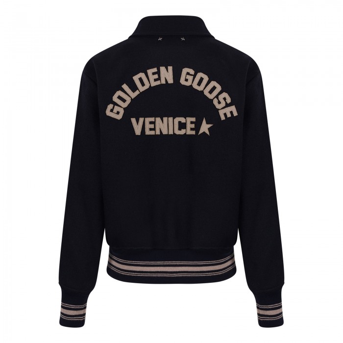 Midnight-blue wool bomber jacket