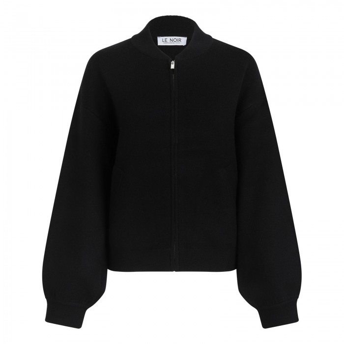 Black wool blend blouson jacket