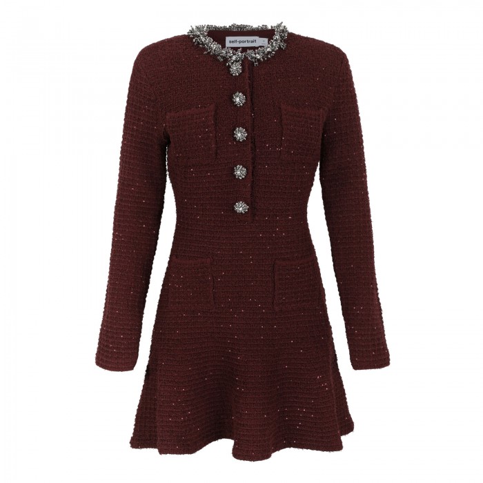 Burgundy textured knit mini dress