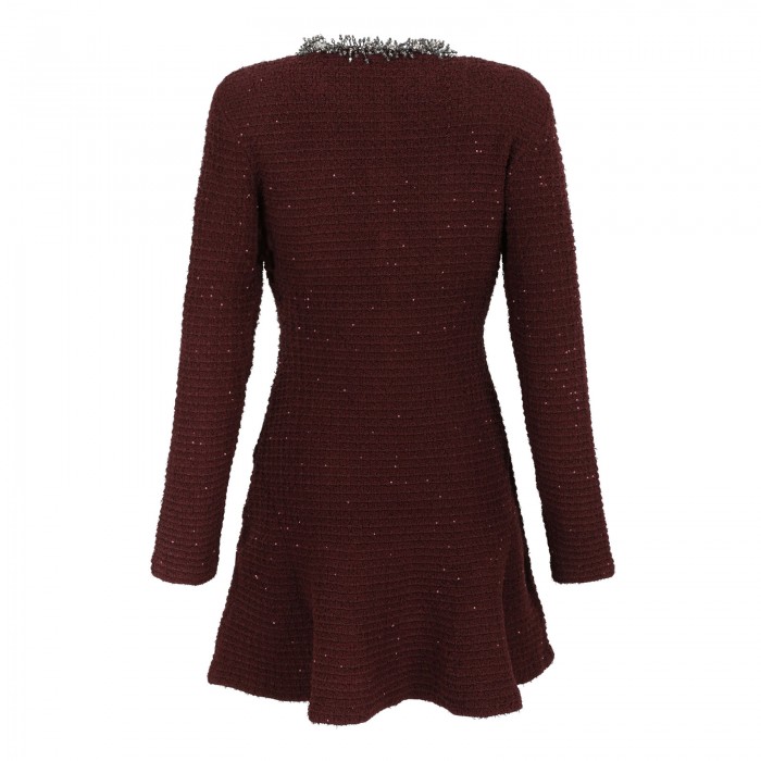 Burgundy textured knit mini dress