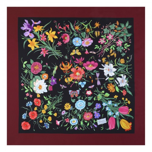 Flora print silk twill carré