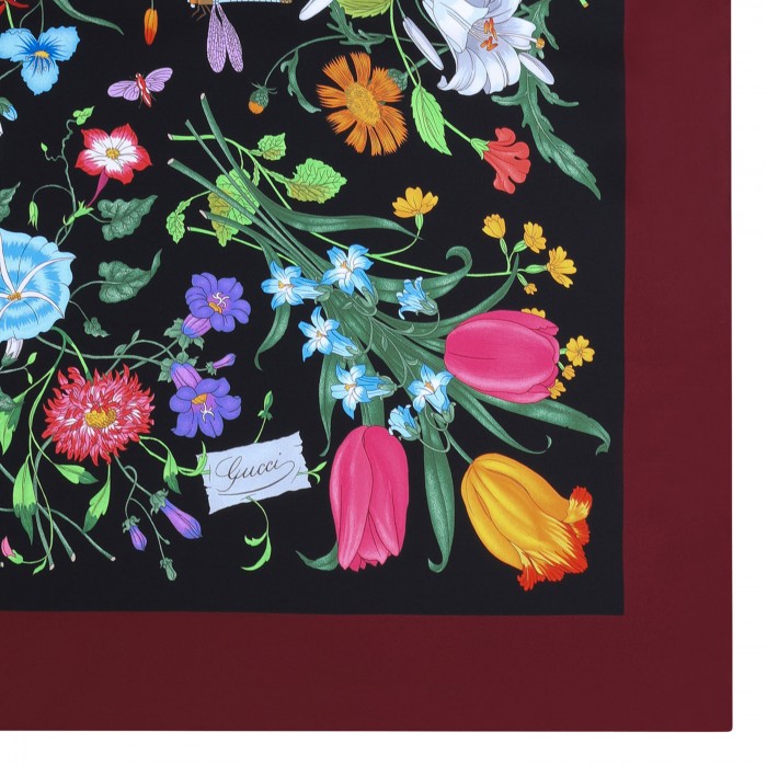 Flora print silk twill carré