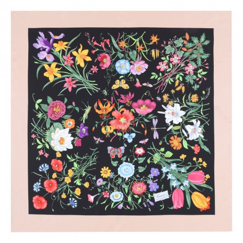 Flora print silk twill carré