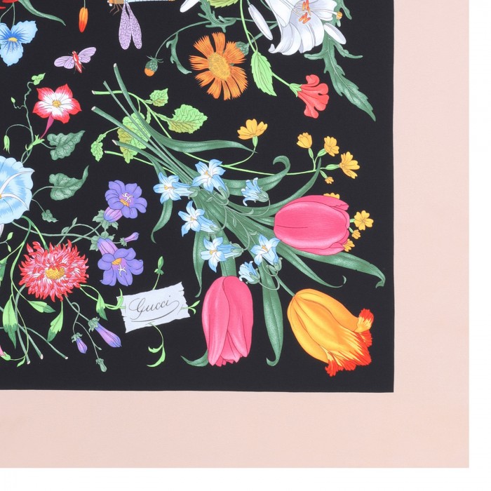 Flora print silk twill carré