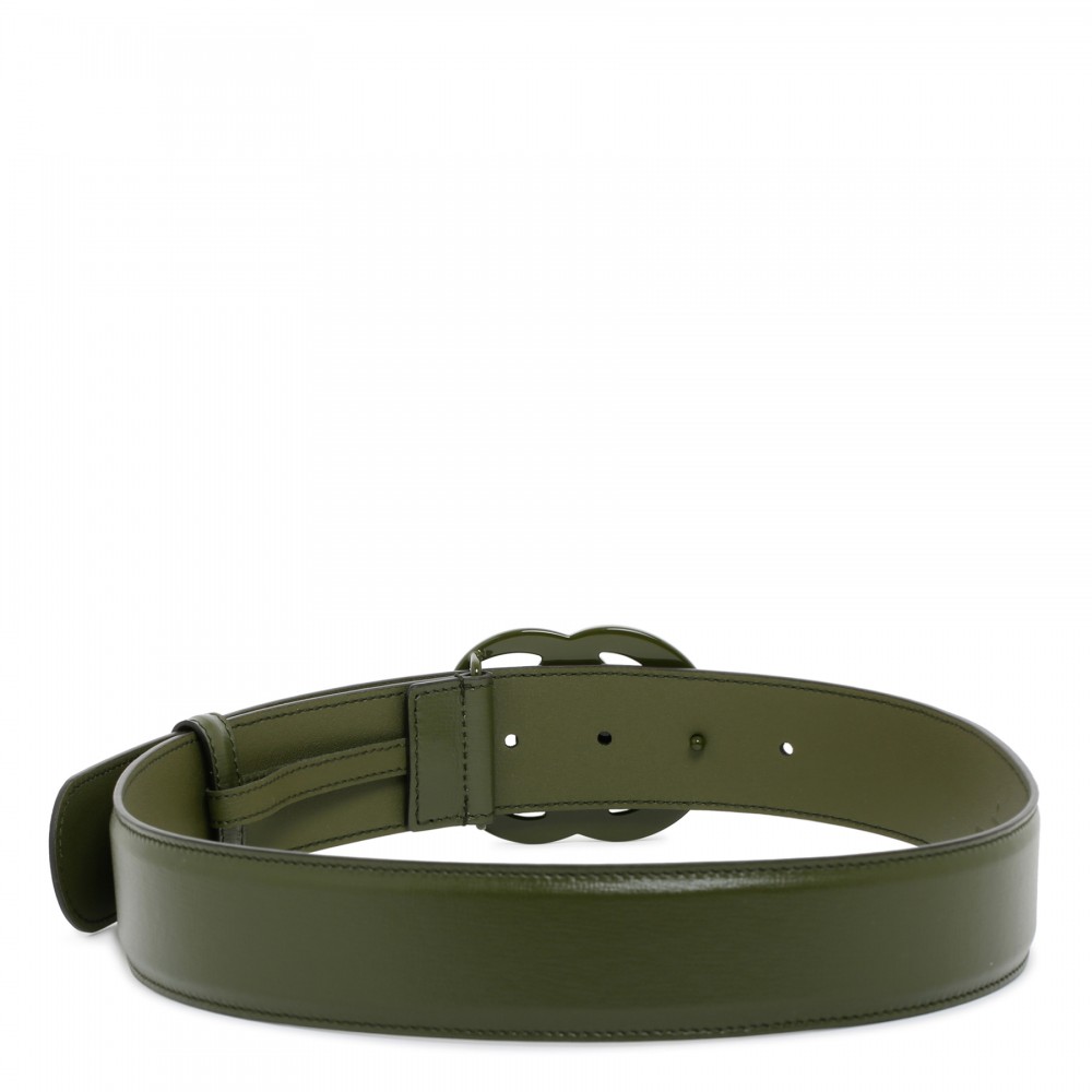 GG buckle wide belt in dark green leather