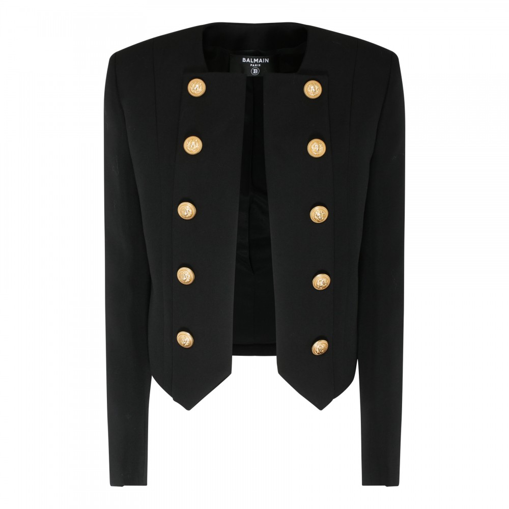 Black wool collarless jacket