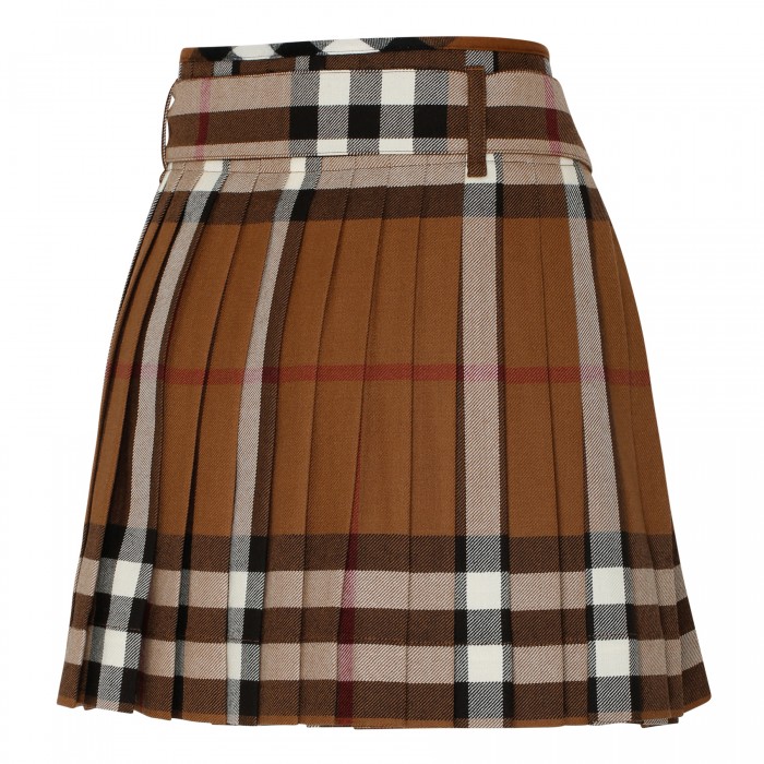 Check wool pleated skirt