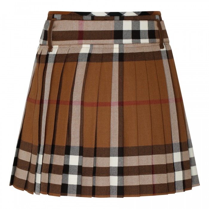 Check wool pleated skirt