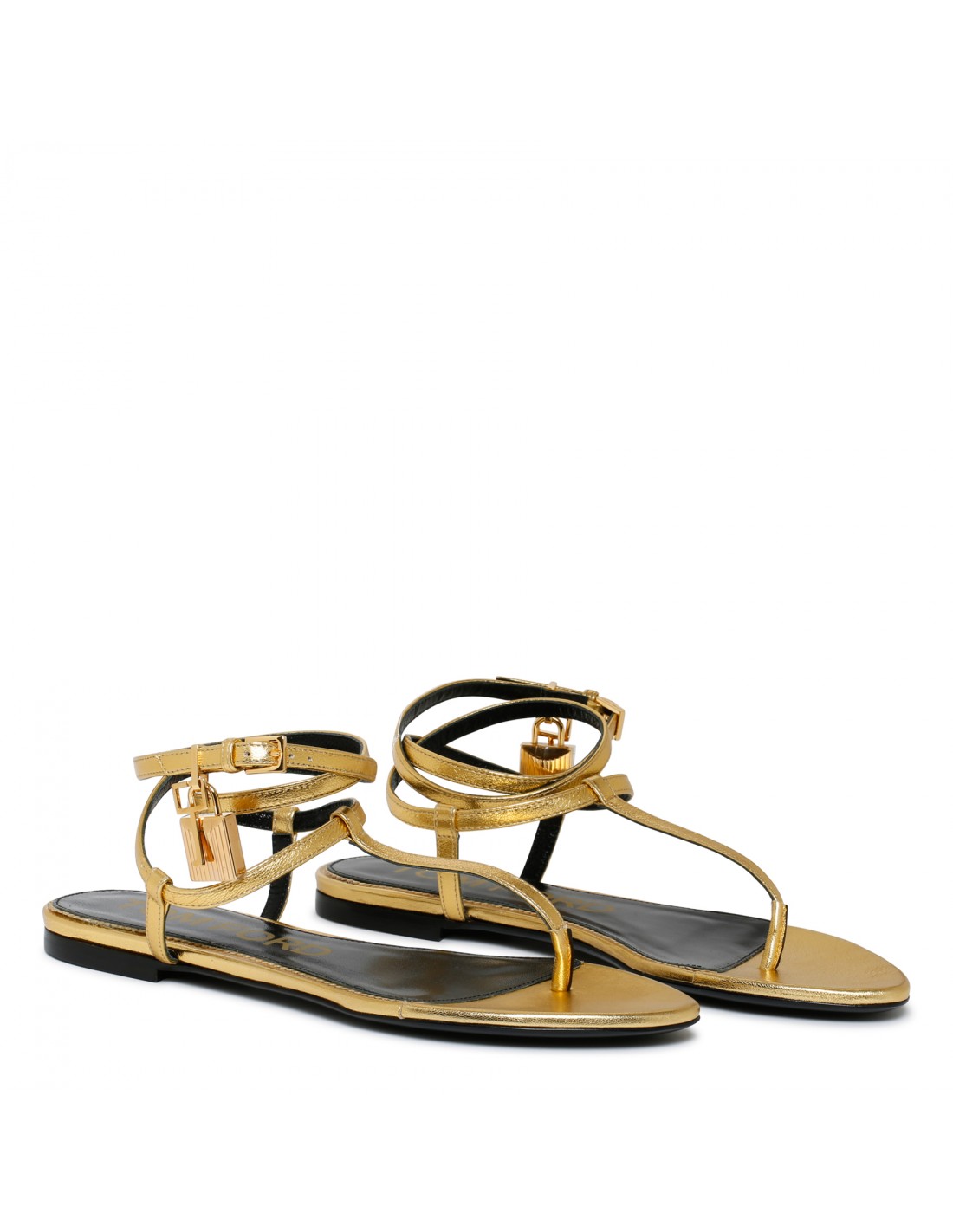 Golden leather thong-strap sandals