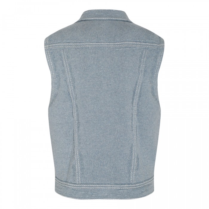 Dusty blue cashmere blend sleeveless jacket