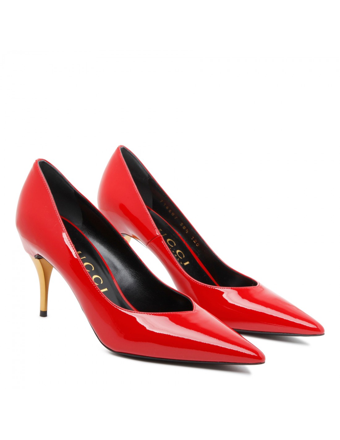 Red patent pumps