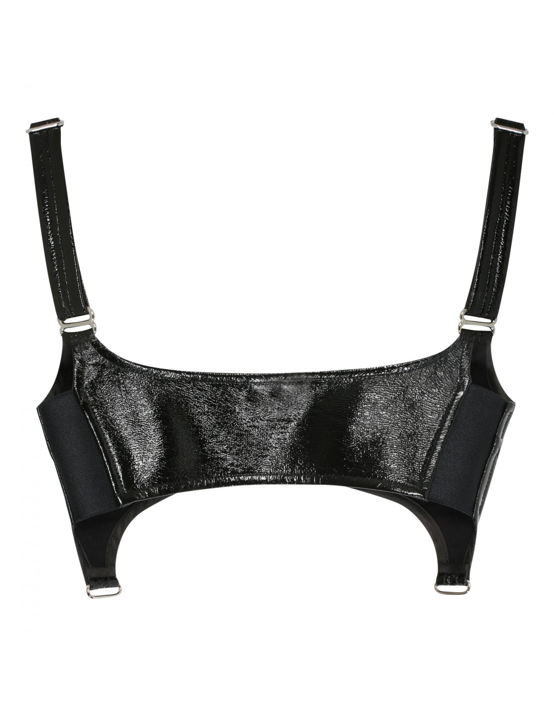 Black vinyl suspenders bra