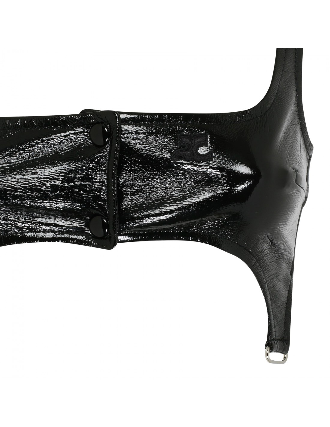 Black vinyl suspenders bra