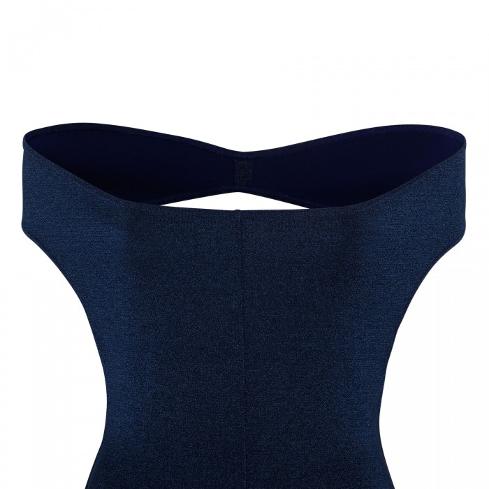 Blue lurex off-shoulder gown