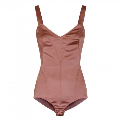 Tan-hue satin bodysuit