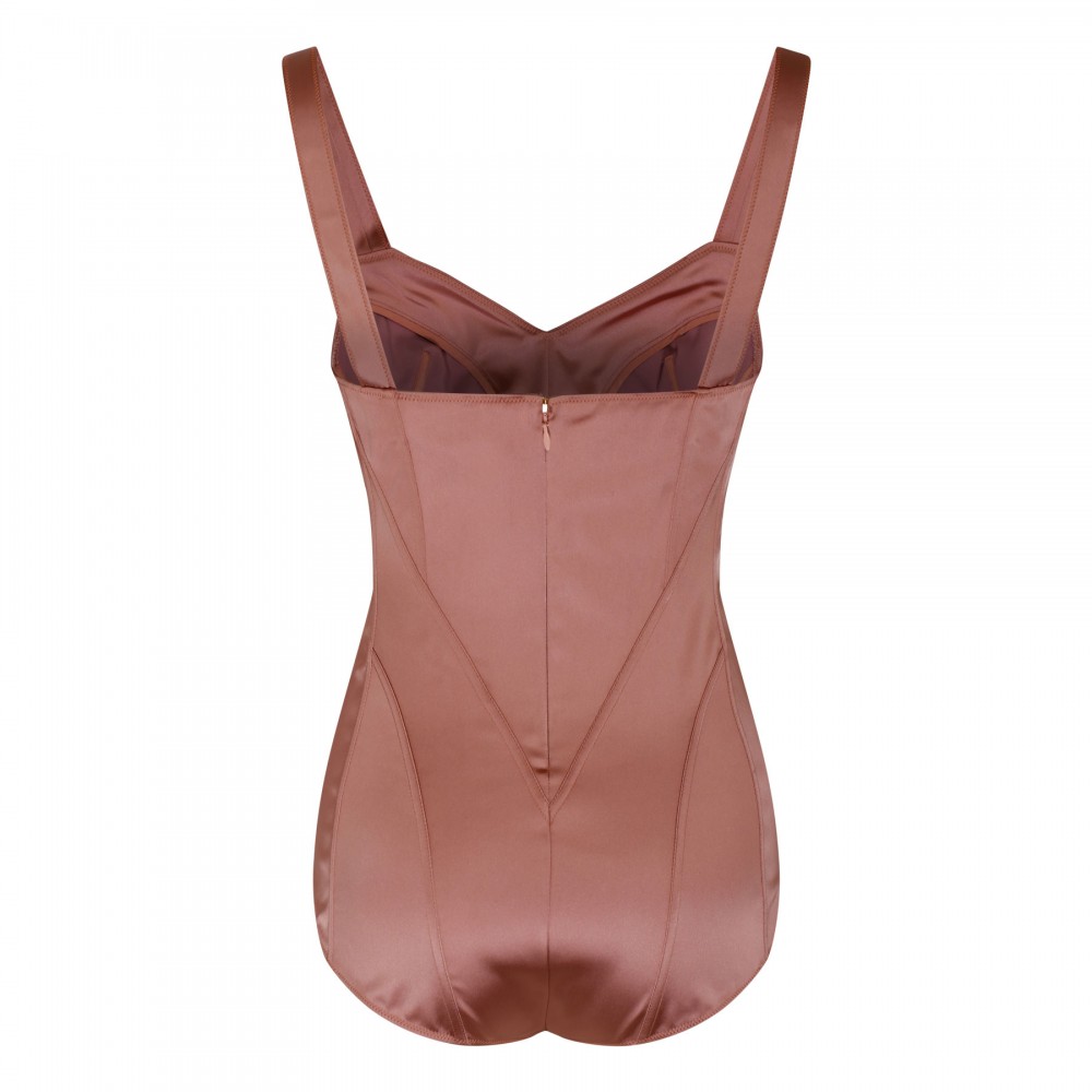 Tan-hue satin bodysuit
