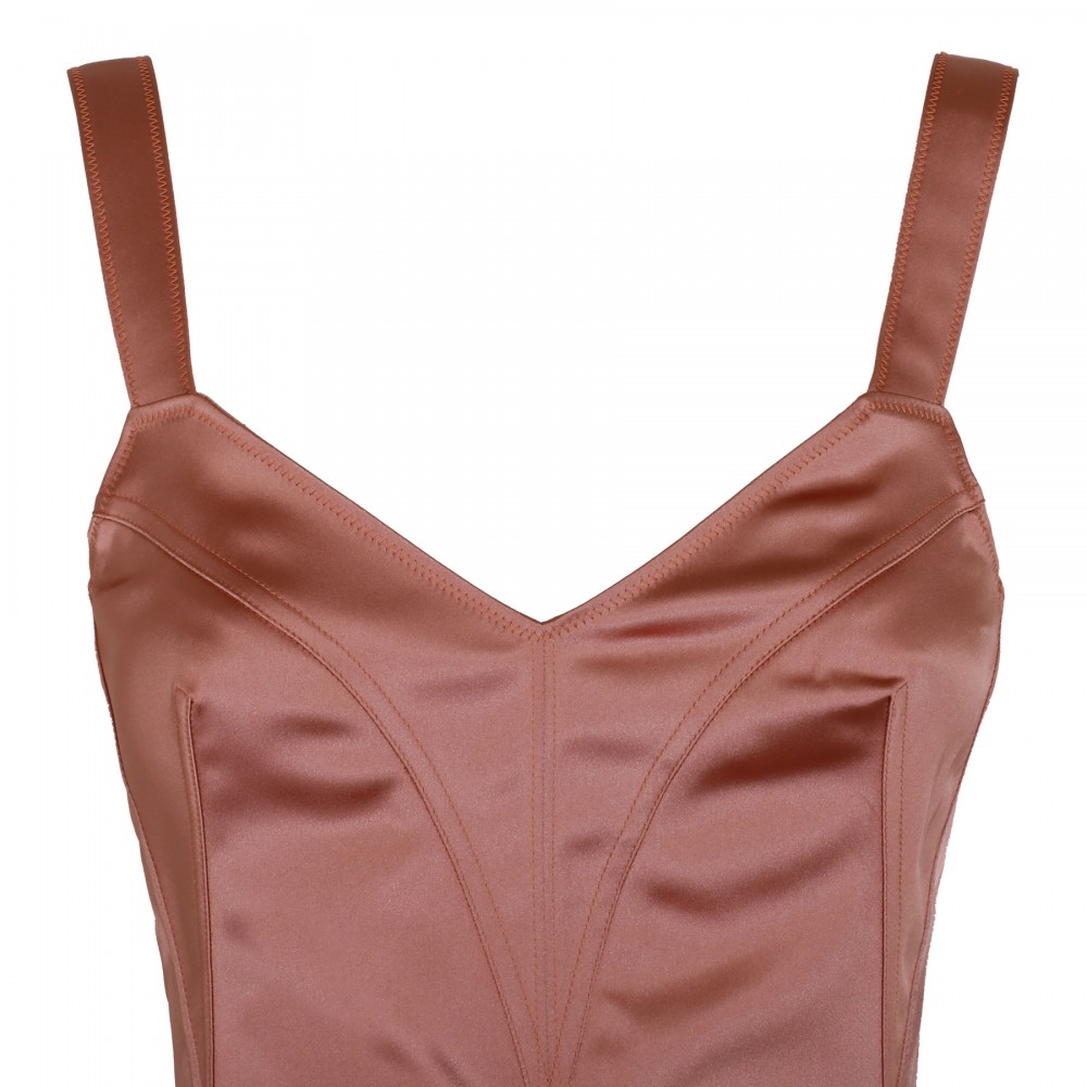 Tan-hue satin bodysuit