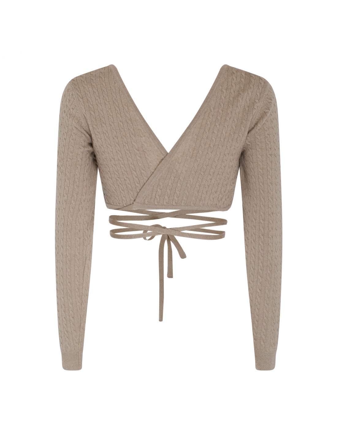 Taupe cable-knit wrap top
