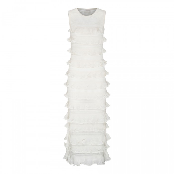 Wonderland white frill midi dress