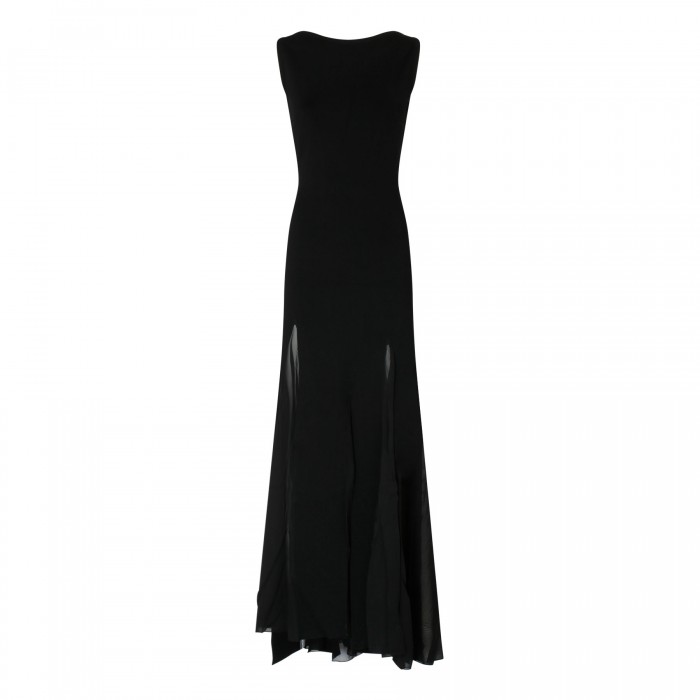 Black stretch-viscose flared dress
