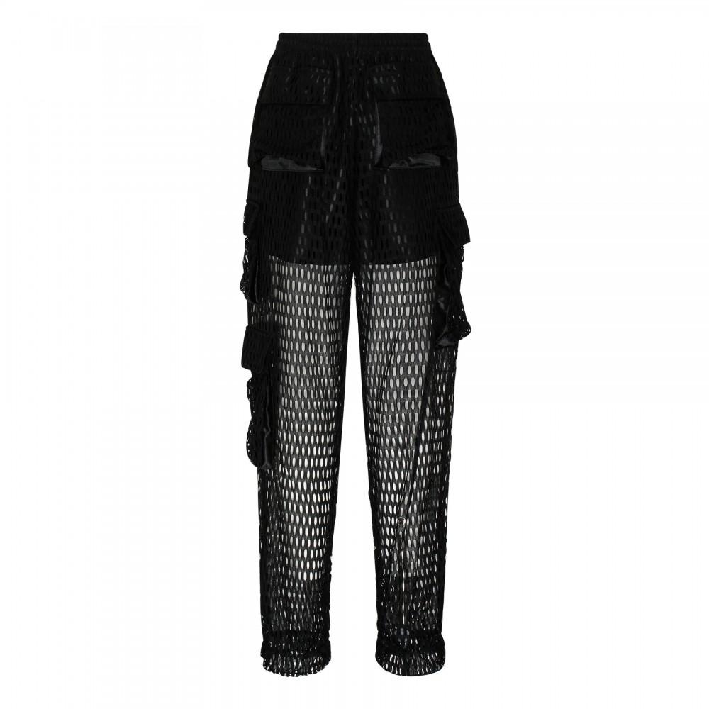 Black mesh multipocket pants