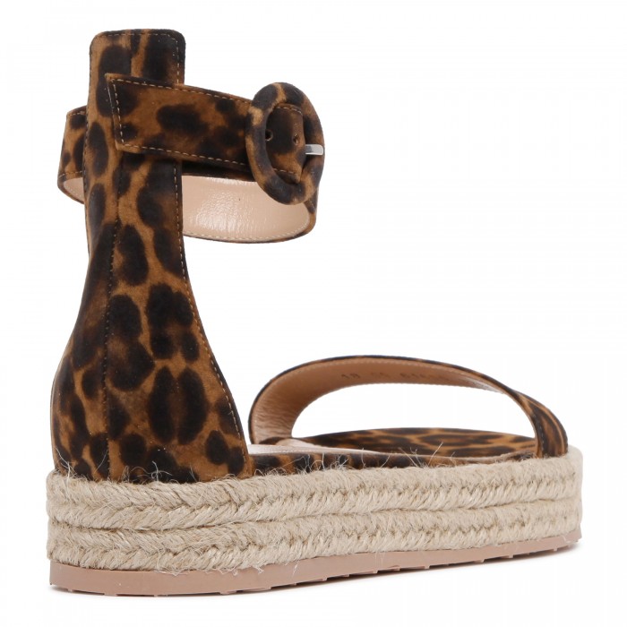 Leopard print suede espadrille sandals