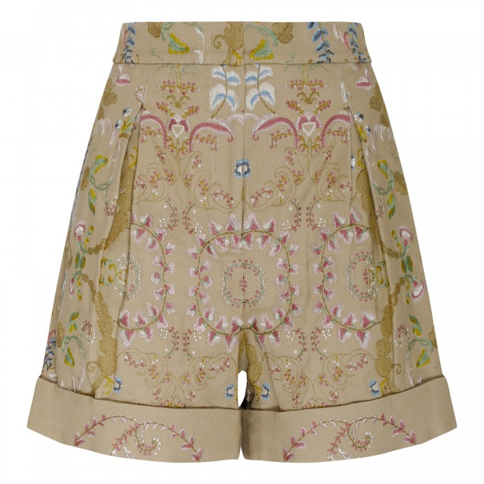 Beige embroidered shorts