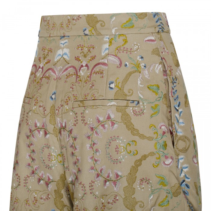 Beige embroidered shorts