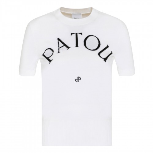 White logo jacquard knit top