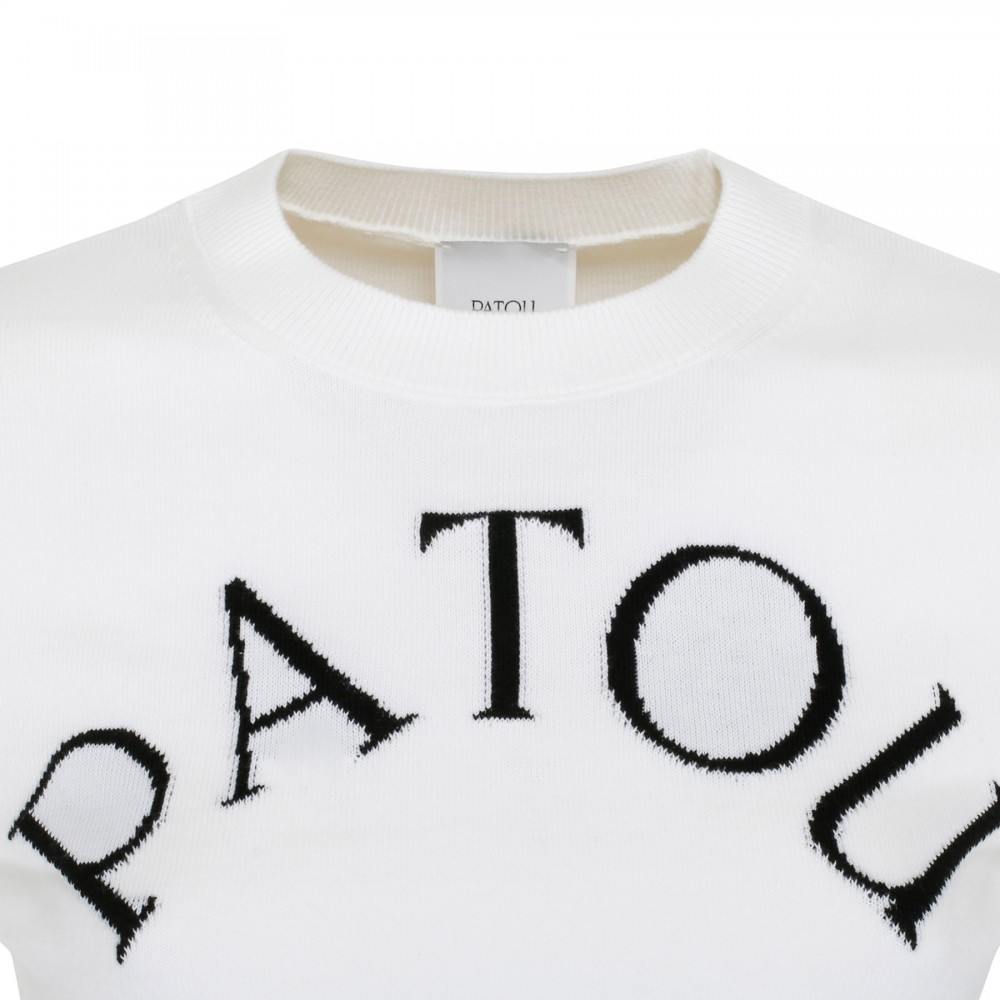 White logo jacquard knit top
