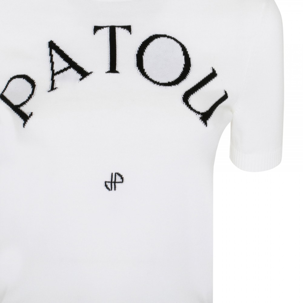 White logo jacquard knit top