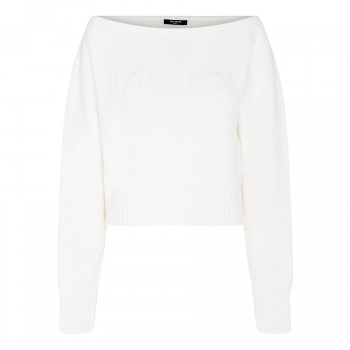 White brush wool blend sweater